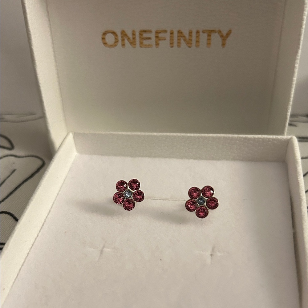Pink flower earrings with clear center crystal- pair for $15